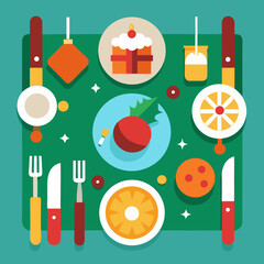 Flat lay of Christmas dinner table