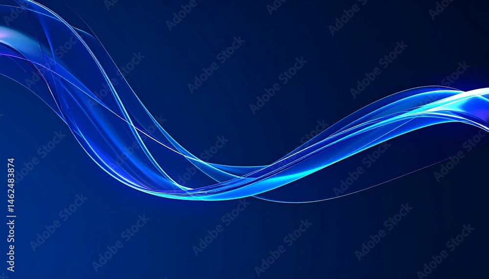 Poster dark blue 3d background with glass transparent triangle plates row. crystal light curve wave line pa