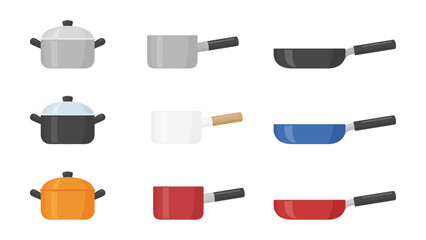 両手鍋と片手鍋とフライパンのイラスト素材