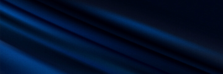 Black blue abstract background. Silk satin. Curtain, drapery. Shiny fabric. Dark. Wavy soft pleats. Navy blue elegant luxury background. Liquid wave effect. Gradient.