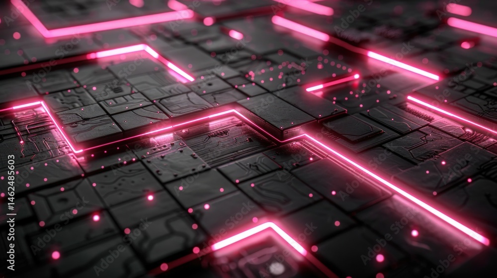 Poster futuristic abstract digital background with bright neon lines and textured surface