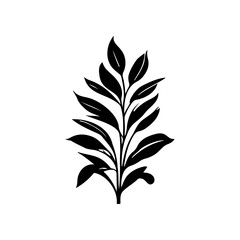 Elegant monochrome botanical illustration featuring a stylized leafy sprig