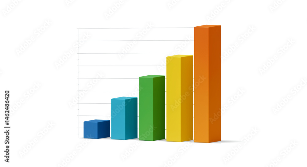 Poster bar chart showing business growth with colorful bars representing data increasing trend in financial