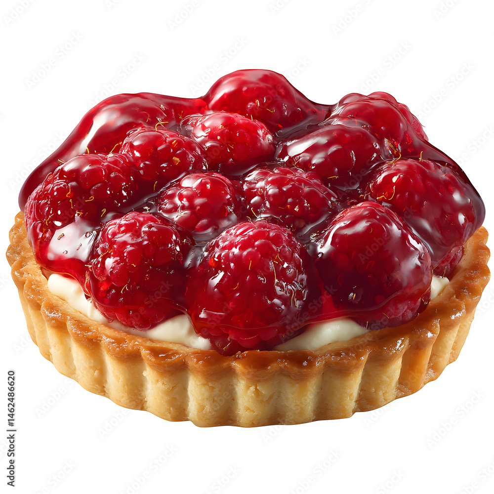 Poster raspberry tart miniature with glaze isolated on transparent background