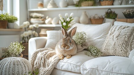 Comfortable white couch in warm sunlight high resolution picture