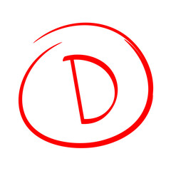 Red D Grades result mark hand drawn, Below Average Grades