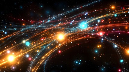 Fototapeta premium Abstract digital artwork of swirling, luminous lines and points.