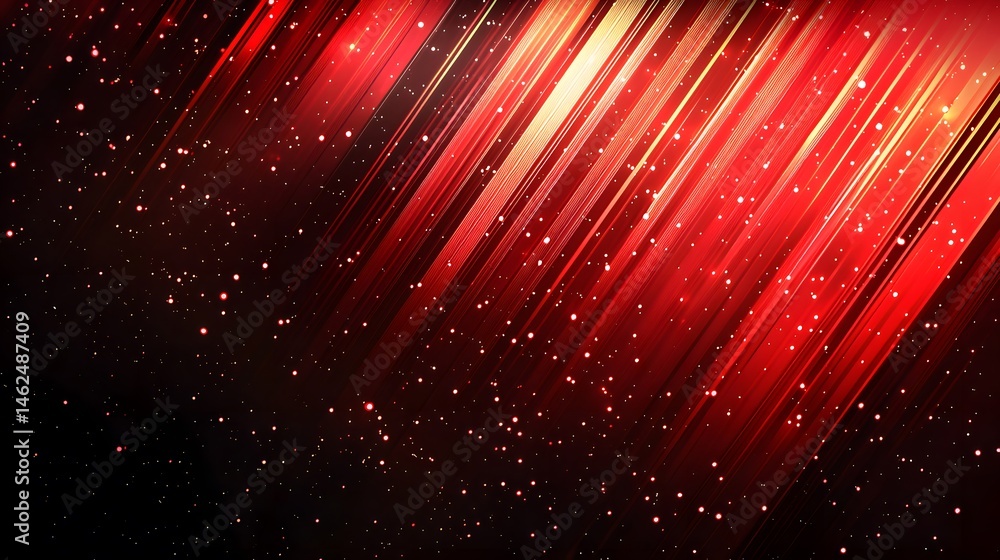 Poster abstract design featuring diagonal lines of red and gold.