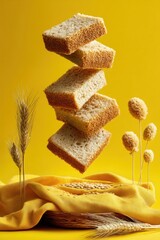 Floating Shredded Wheat Slices in Vibrant Yellow Setting – Shredded Wheat Day