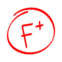 Red F plus / F+ Grades result mark hand drawn, Failing Grades
