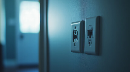 Close-up of Light Switch and Outlet on a Wall