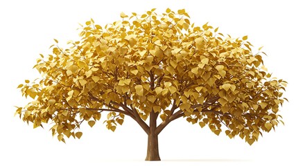Fototapeta premium Serene Golden Bodhi Tree Casting Soft Shadow on White Backdrop, Symbolizing Enlightenment, Peace, and Spiritual Growth, Rendered in Clean Studio Style with Warm, Subtle Lighting and Meticulous Detail