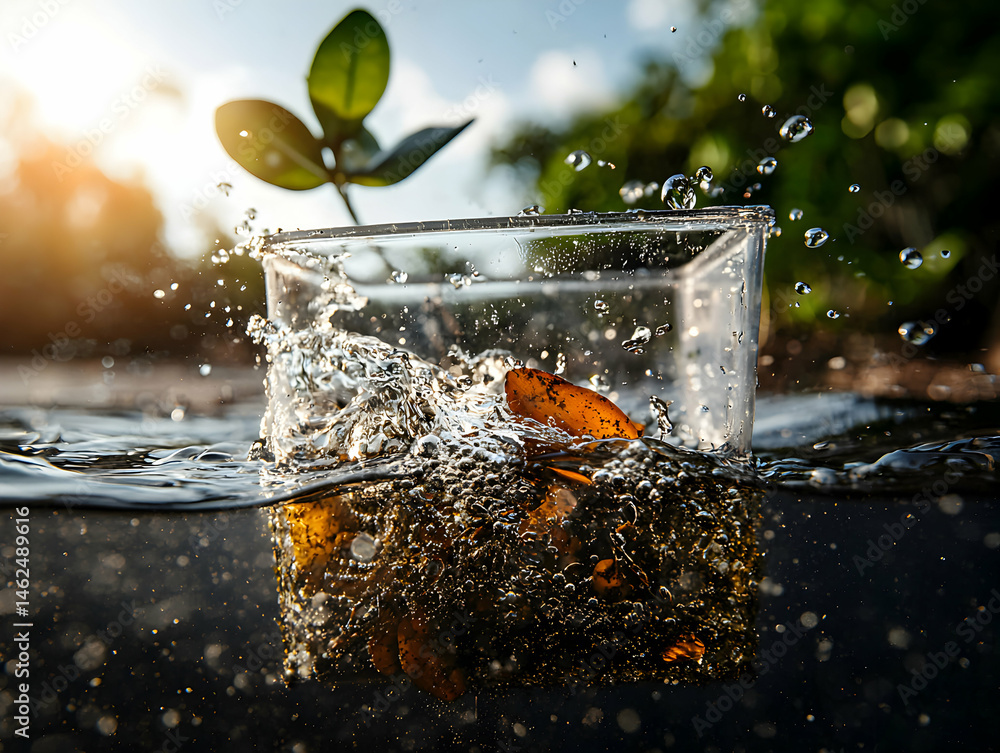 Poster this image showcases water splashing creating an aesthetic composition. it is good for promoting dri