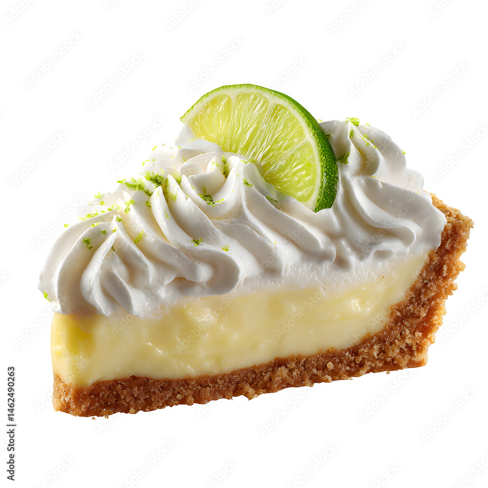 Poster slice of key lime pie whipped cream isolated on transparent background