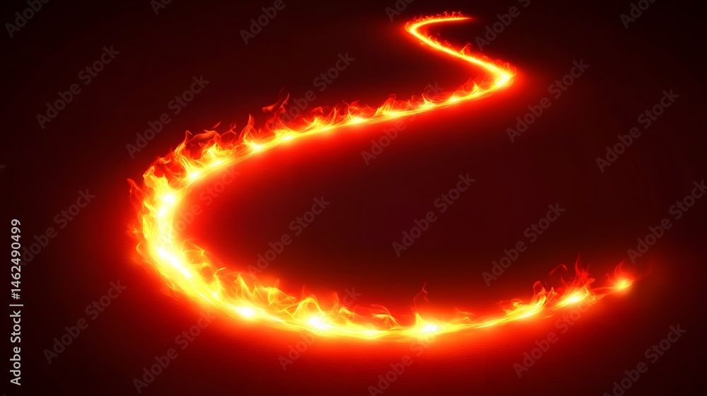 Poster intricate, fiery path winding through a dark space.