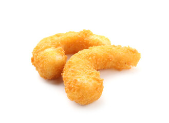 Two tasty tempura shrimps isolated on white