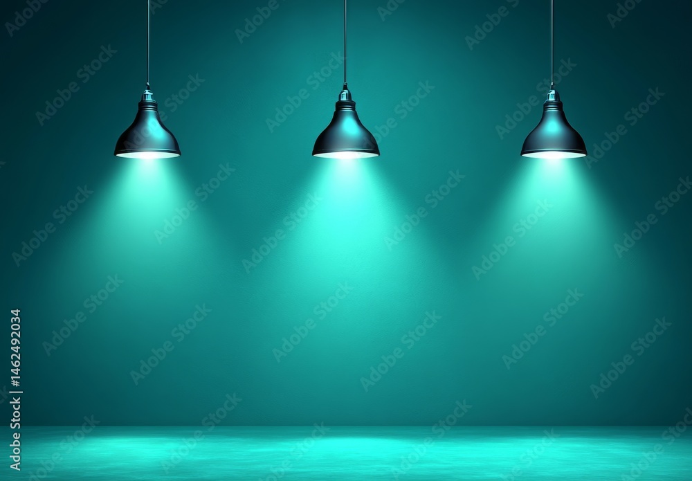 Poster the illuminated room in a dark green studio background provides an empty space that can be used as a