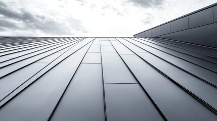 Obraz premium Modern building, metallic facade, cloudy sky, urban architecture, design background