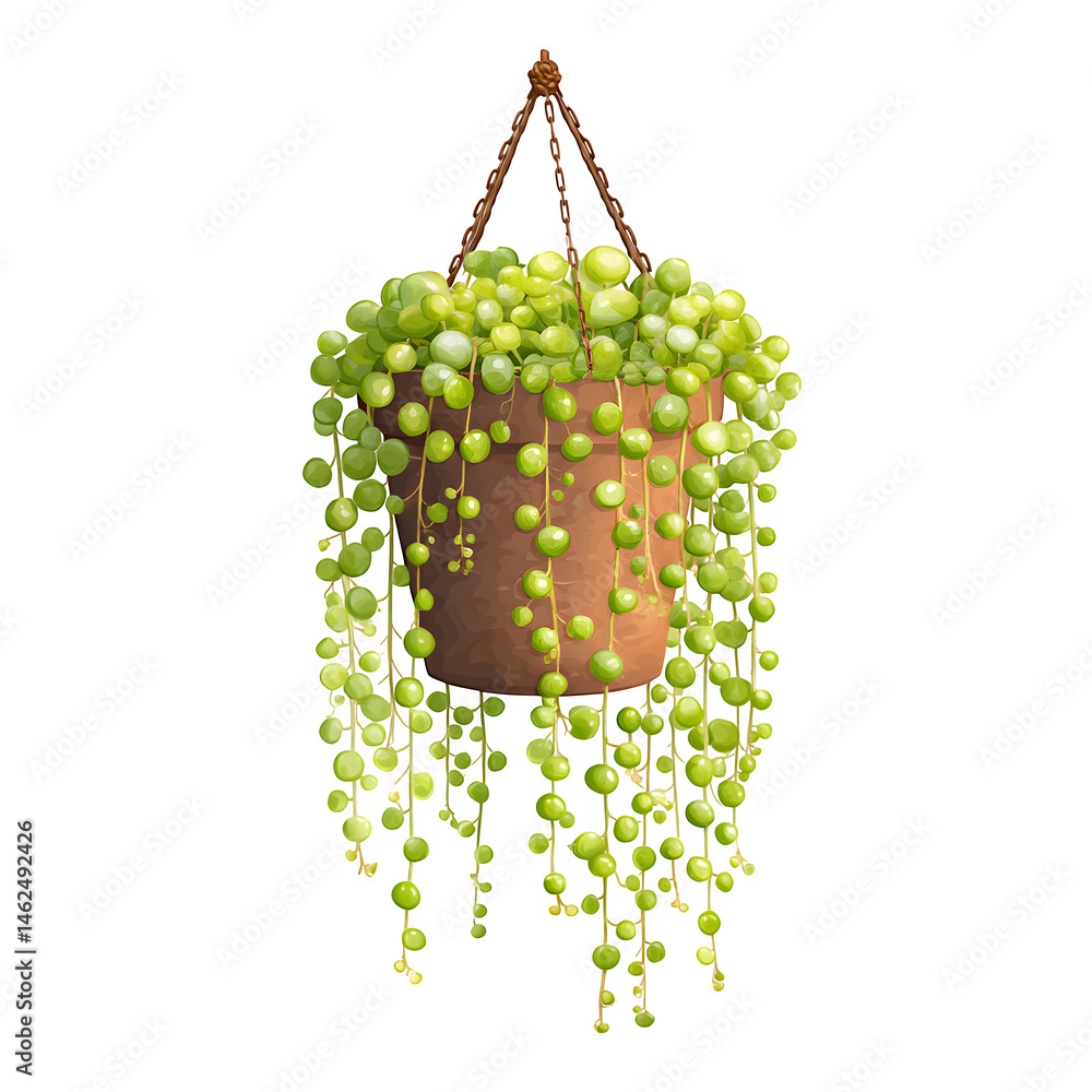Poster string of pearls succulent cascading pot isolated on transparent background