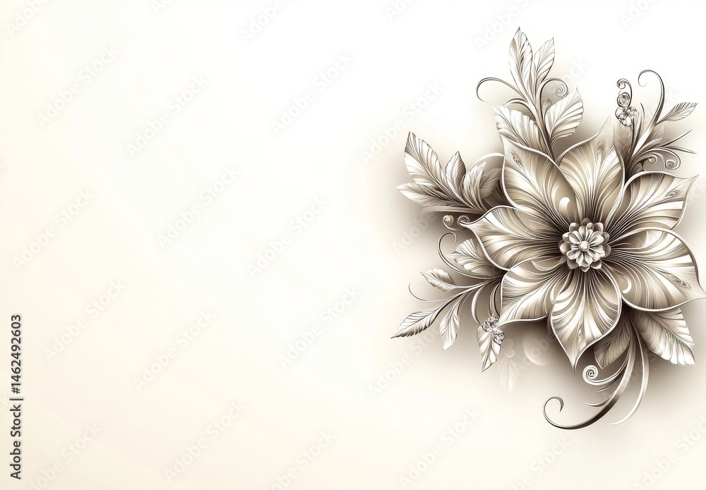 Poster elegant 3d ornamental swirls are set against a beige background in this decorative scrollwork design