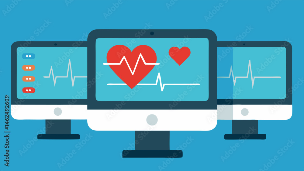 Aufkleber health monitoring a closeup of monitors displaying vital signs like heart rate and oxygen levels ens