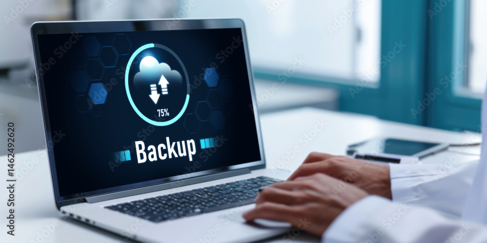 Poster backup storage data internet technology business concept. database storage cloud technology file dat