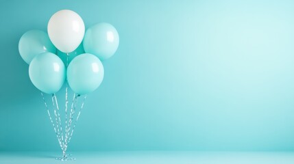 A cluster of charming teal balloons gently floats against a soft background, evoking feelings of celebration, joy, and the vibrant spirit of festive occasions and happy moments.