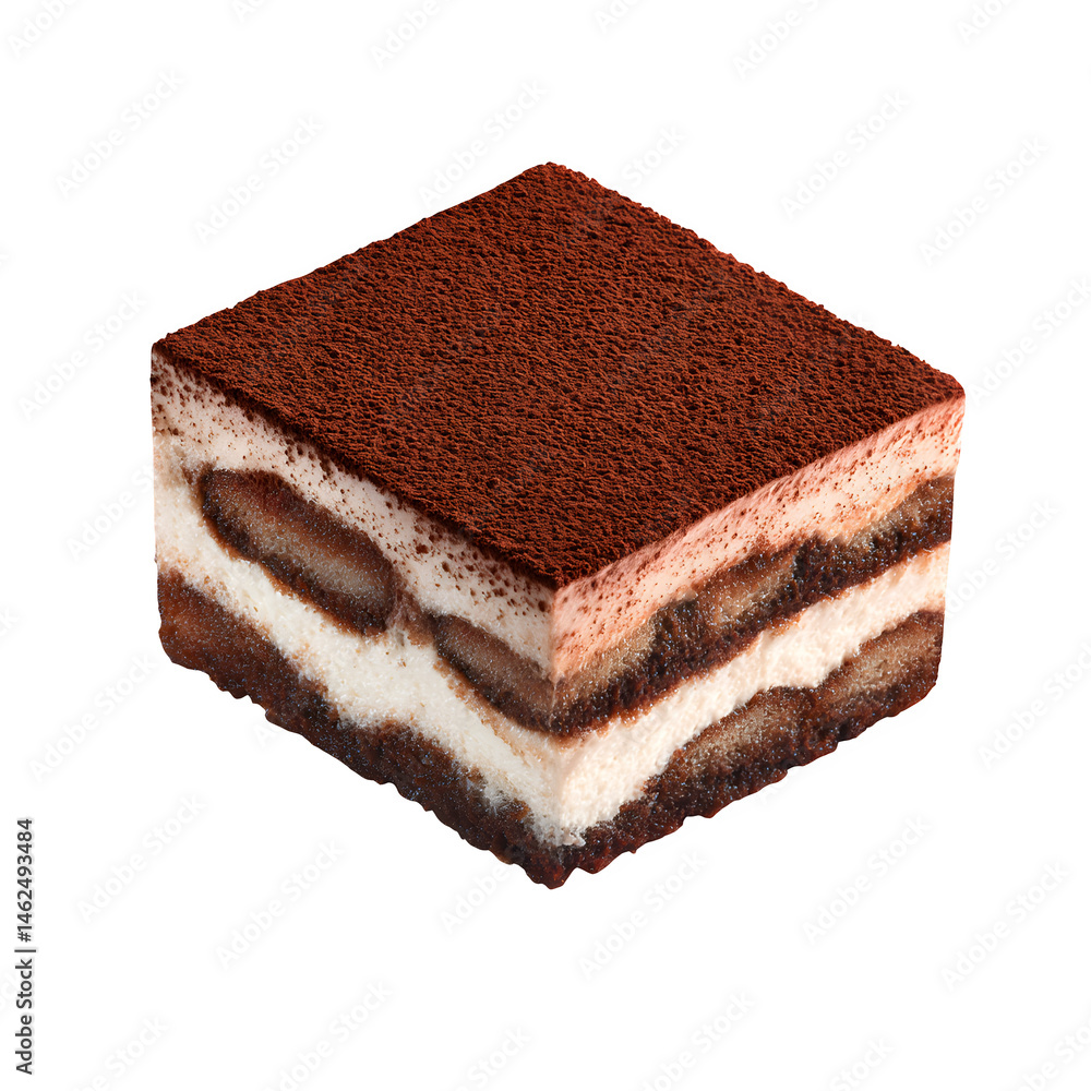 Poster tiramisu dessert slice cocoa dusted isolated on transparent background
