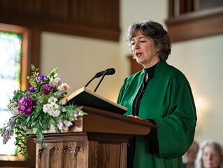 Methodist minister delivers a sermon during a female empowerment service in a church setting