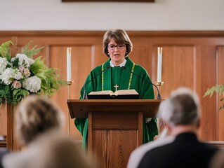 Methodist minister delivers passionate sermon to congregation during Sunday service in a welcoming church setting