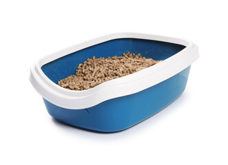 Cat litter tray with filler isolated on white