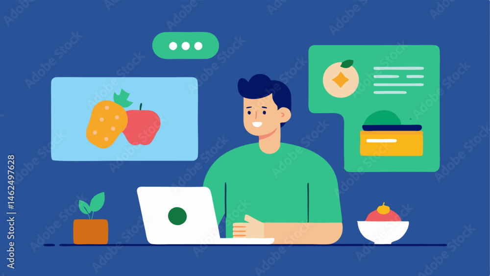 Poster nutritional guidance a virtual coach talking to a user about healthy eating while displaying animate