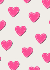 Groovy cartoon pink stickers hearts background