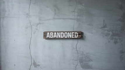 Weathered Abandoned Sign on Cracked Concrete Wall, Minimalist Co