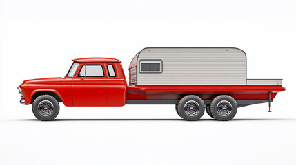 Fototapeta premium Retro pickup truck pulling a vintage camper trailer.
