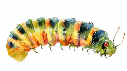 Vibrant Watercolor Caterpillar Illustration for Nature Enthusiasts