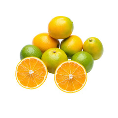 Fresh tangerines fruits stacked on transparent background showcasing vibrant colors and textures with a focus on details