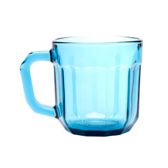 Classic blue glass mug with a sturdy handle perfect for hot and cold beverages displayed on transparent background