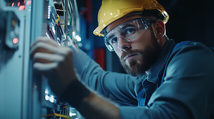 Technician Working on Electrical Equipment