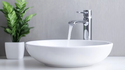 Fototapeta premium Modern bathroom sink with running water. Clean, minimalist design