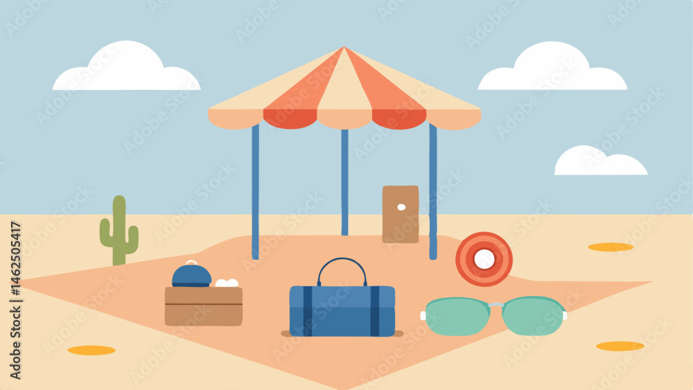 Poster sensoryfriendly area a section of the beach with a canopy providing shade soft mats underfoot and se