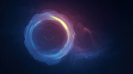 Obraz premium A digital abstract design featuring a glowing circular shape with cosmic elements.