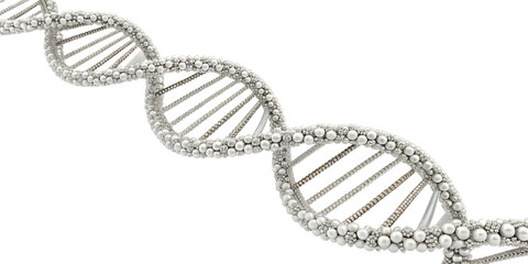 3D Rendered Pearl DNA Helix, Isolated on Transparent Background, Genetics, Science, Molecular Biology, Genetics, DNA, 3D rendering