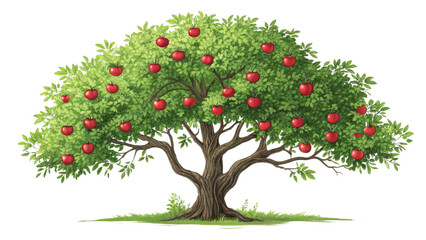 Apple Tree Illustration Abundant Red Apples, Isolated on Transparent Background, digital painting, Apple tree, fruit tree, illustration