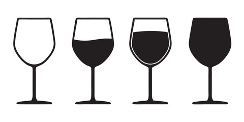 set of wine glass vector silhouette, wine glass icon vector illustration