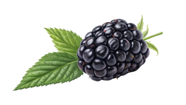 Blackberry with Leaf, Watercolor Illustration, Isolated on Transparent Background, Botanical, Fruit, Blackberry, Watercolor, Illustration