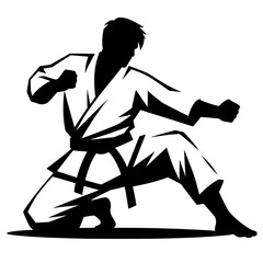 Minimal Karate Stance – Black Belt Fighter in Simplified Dojo Scene