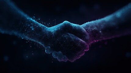 Fototapeta premium A digital handshake symbolizing collaboration and partnership in a technological context.