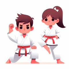 Fototapeta premium Minimal Karate Stance – red Belt kids Fighter in Simplified Dojo Scene