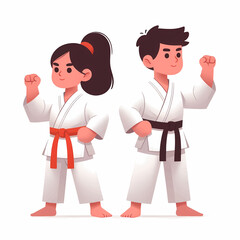 Obraz premium Karate Athletes Silhouette in White Gi – Modern Minimal Martial Arts Art
